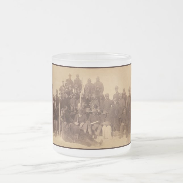 Black American Fighting Cavalry: Buffalo Warriors Frosted Glass Coffee Mug (Center)