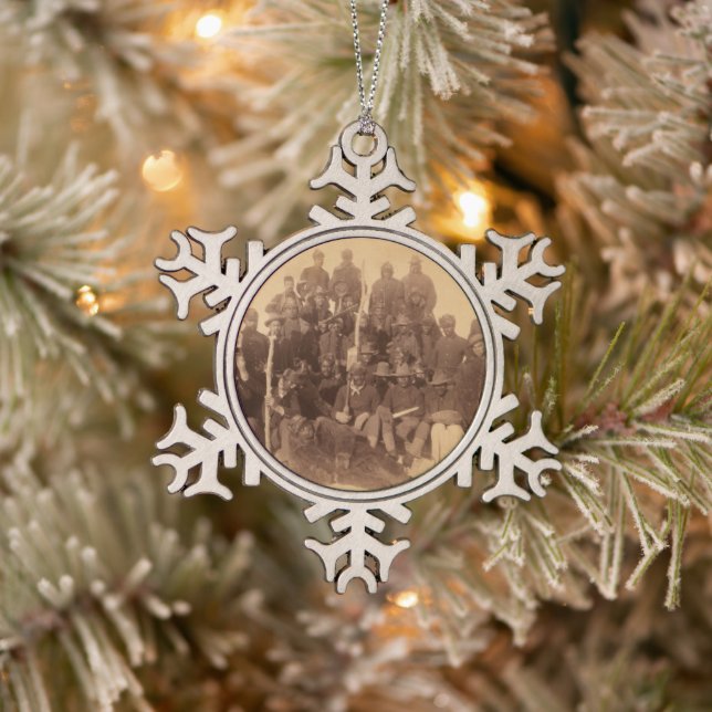 Black American Fighting Cavalry: Buffalo Warriors Snowflake Pewter Christmas Ornament (Tree)