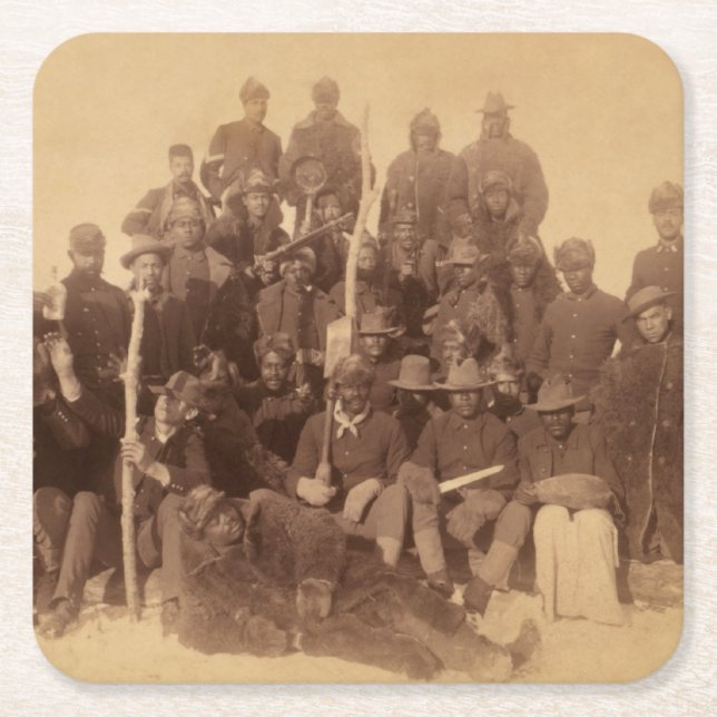 Black American Fighting Cavalry: Buffalo Warriors Square Paper Coaster (Front)