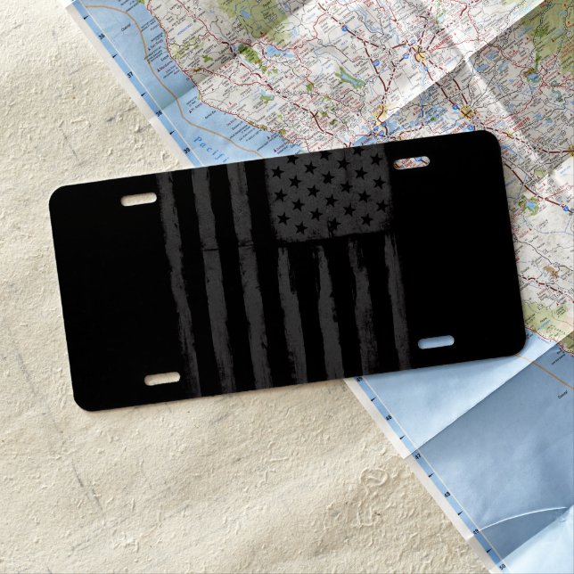 Black American flag License Plate (In Situ)