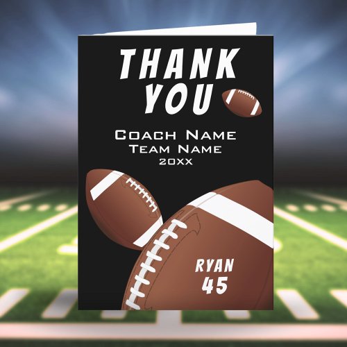 Black American Football Thank you Coach Card