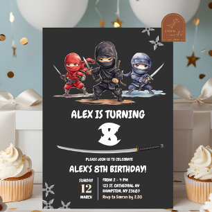 Black American Ninja Birthday Boy Invitation