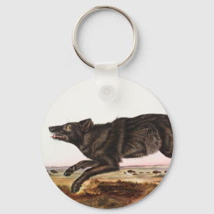 Black American Wolf (Canis lupus) Illustration Keychain
