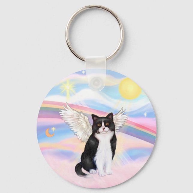 Black &amp; White Cat - Clouds Keychain (Front)