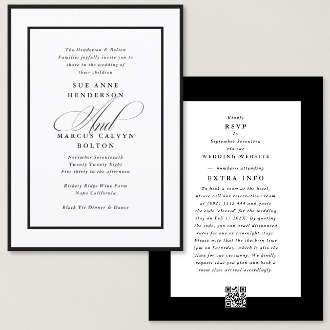 Black Ampersand all in one RSVP DETAILS Wedding Invitation (Creator Uploaded)