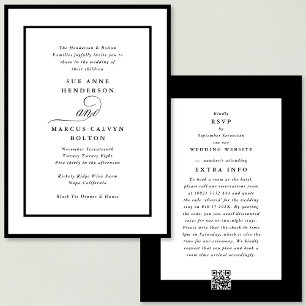 Black Ampersand all in one RSVP DETAILS Wedding Invitation