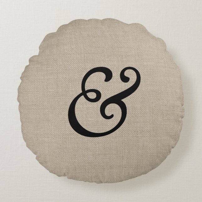 Black Ampersand Round Throw Pillow (Front)