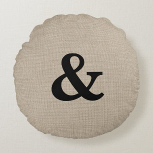 Black Ampersand Round Throw Pillow