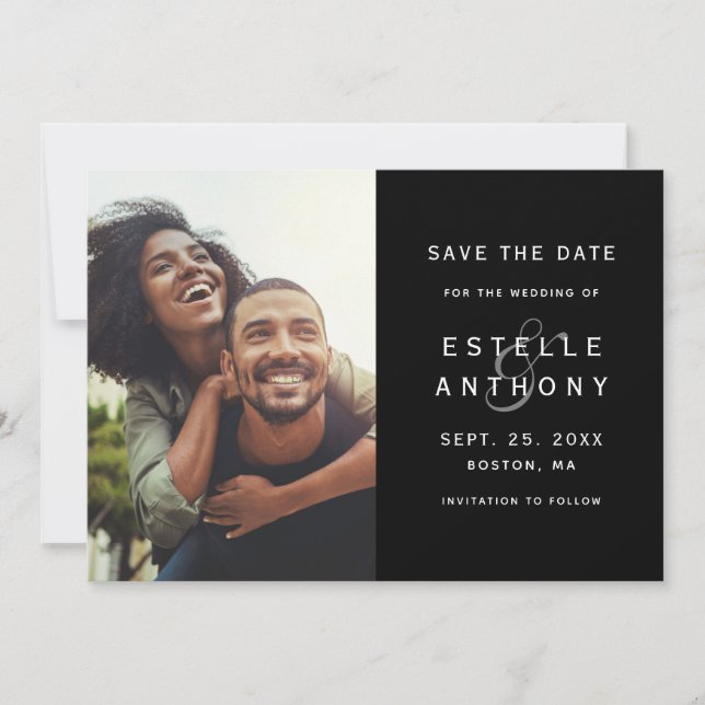 Black | Ampersand Wedding Save the Date Photo Card (Front)