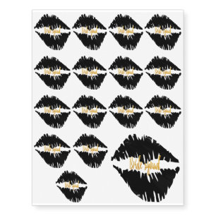 Black an Gold Bride squad kiss Goth Temporary Tattoos