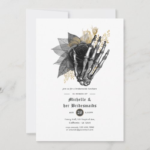 Black an Gold Floral Gothic Bridesmaids Luncheon Invitation