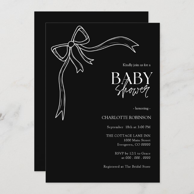 Black an White Bow Baby Shower  Invitation (Front/Back)