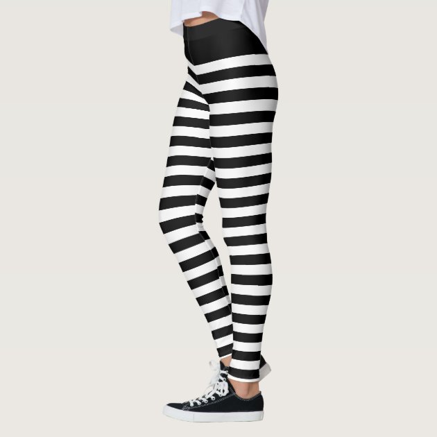 Horizontal Striped Plus Size Leggings, Black White Women's Yoga Pants- Made  in USA/EU | Heidikimurart Limited
