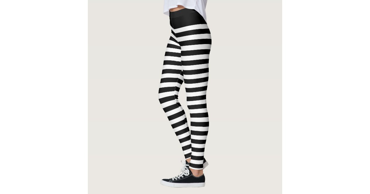 Black an white horizontal stripe Gothic zebra Leggings