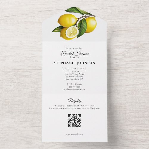 Black an White Italian Lemons Branch Bridal Shower All In One Invitation