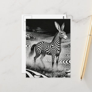 Black an White Op art Fantasy Rabbit Horse Critter Postcard