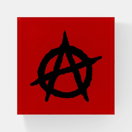 Black Anarchy Symbol on Red Paperweight