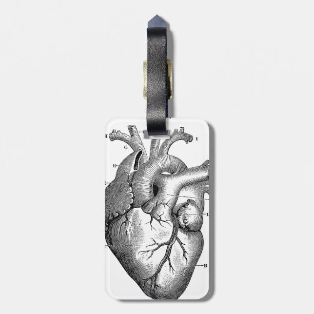 Black Anatomical Heart Luggage Tag (Back Vertical)