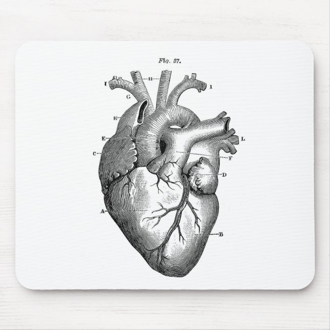 Black Anatomical Heart Mouse Pad (Front)