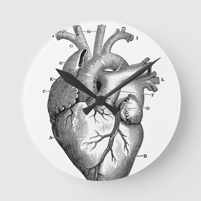 Black Anatomical Heart Round Clock (Front)