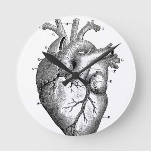 Black Anatomical Heart Round Clock