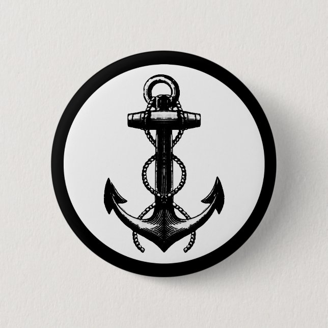 Black Anchor Double Rope Pinback Button (Front)