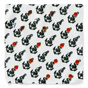BLACK ANCHOR,FISH ,RED GEMSTONES NAUTICAL MONOGRAM BANDANA