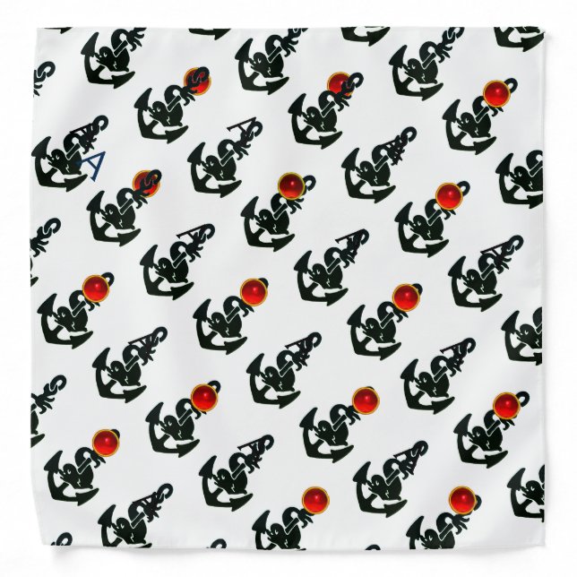 BLACK ANCHOR,FISH ,RED GEMSTONES NAUTICAL MONOGRAM BANDANA (Front)