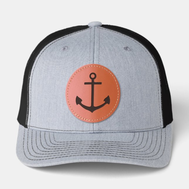 Black Anchor Leather Patch Hat (Front)