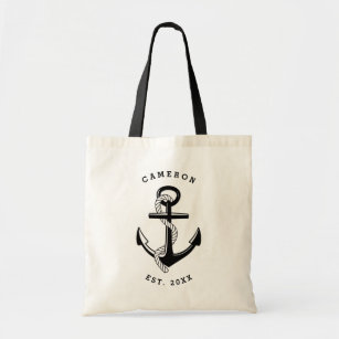 Black Anchor Nautical Personalized Tote Bag