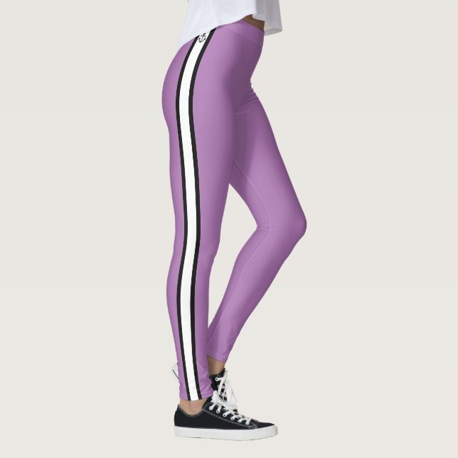 Black Anchor Nautical White Stripe Lavender Leggings (Right)