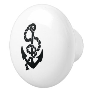 Black Anchor on White Nautical Drawer knob