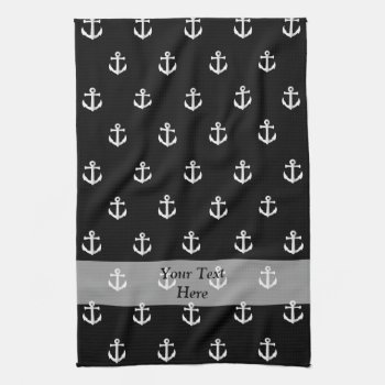 Black Anchor Pattern Kitchen Towel by Patternzstore at Zazzle