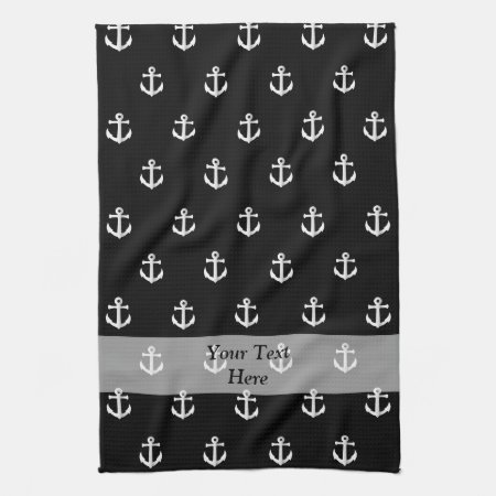 Black Anchor Pattern Kitchen Towel