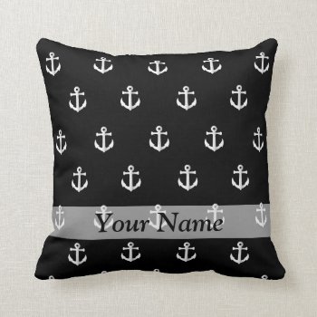 Black Anchor Pattern Throw Pillow by Patternzstore at Zazzle