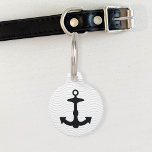 Black Anchor Silhouette And Custom Info Pet Tag<br><div class="desc">This pet tag has a black anchor silhouette design. The background is white with light grey waves pattern. On the other side there are customizable text areas for the name of the pet and for a phone number.</div>