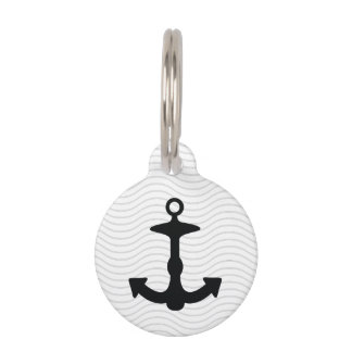 Black Anchor Silhouette And Custom Info Pet Tag