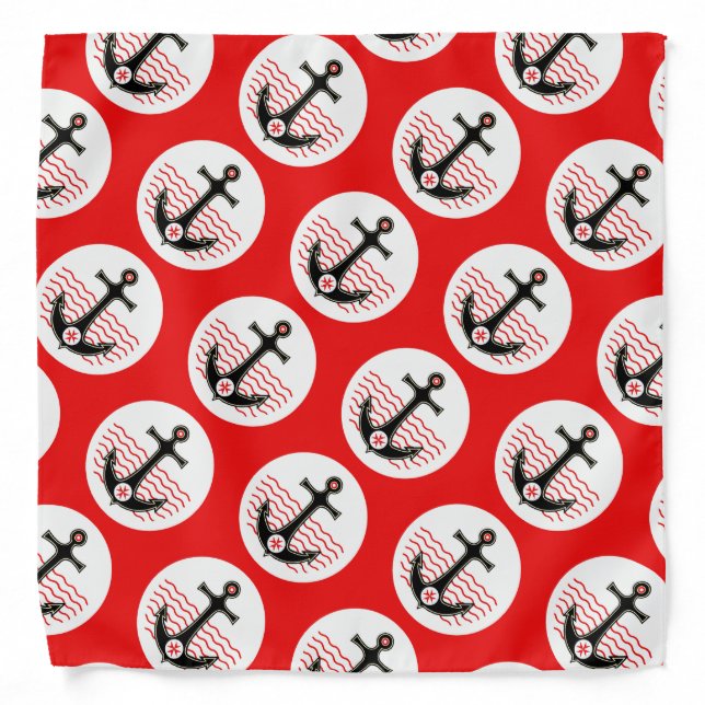 BLACK ANCHOR,ST.STEPHEN CROSS ,RED WHITE NAUTICAL BANDANA (Front)