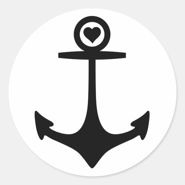 Black Anchor with heart Classic Round Sticker (Front)
