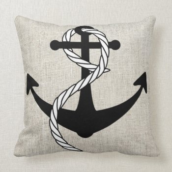 Black Anchor With Rope Linen Burlap Throw Pillow by Home_Suite_Home at Zazzle