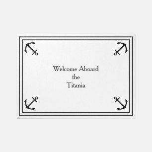 Black Anchors on White 7x5 Outdoor Rug