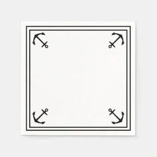 Black Anchors on White Customizable Cocktail Napkins