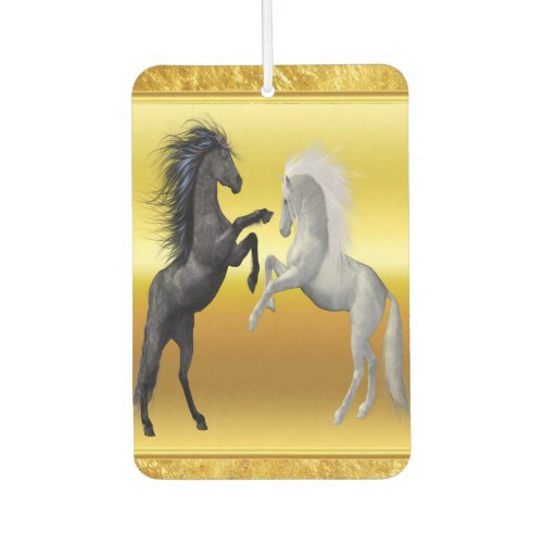 Black and a white Horse that are fighting Air Freshener