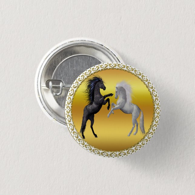 Black and a white Horse that are fighting Button (Front & Back)