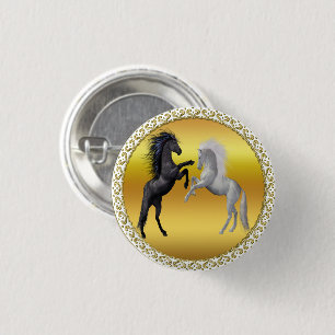 Black and a white Horse that are fighting Button
