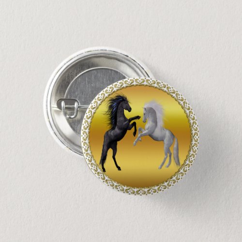 Black and a white Horse that are fighting Button