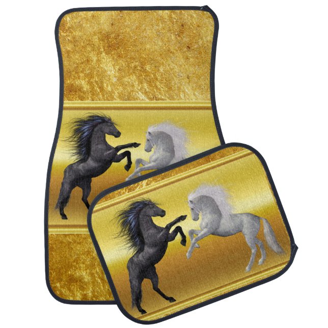 Black and a white Horse that are fighting Car Mat (Set)