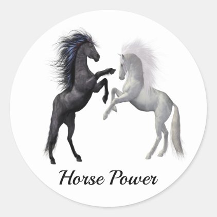 Black and a white Horse that are fighting Classic Round Sticker