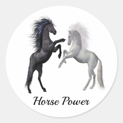 Black and a white Horse that are fighting Classic Round Sticker