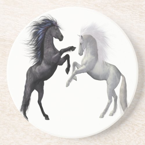 Black and a white Horse that are fighting Coaster